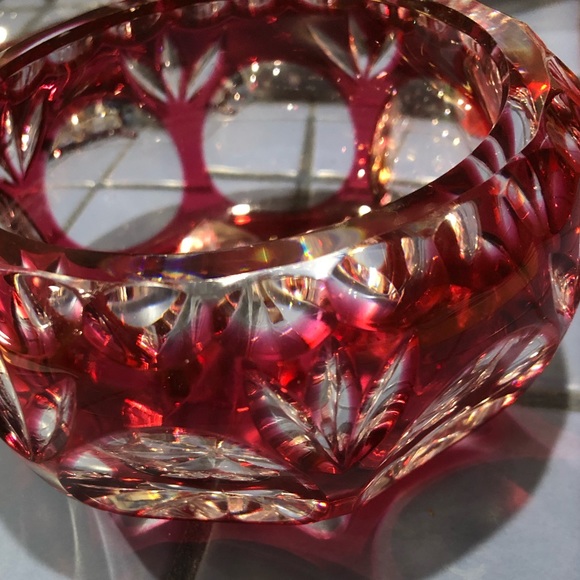 Nachtmann Bramberg Crystal Glass Bowl Cut Cranberry To Clear Czech Bohemian 50’s - Picture 6 of 12